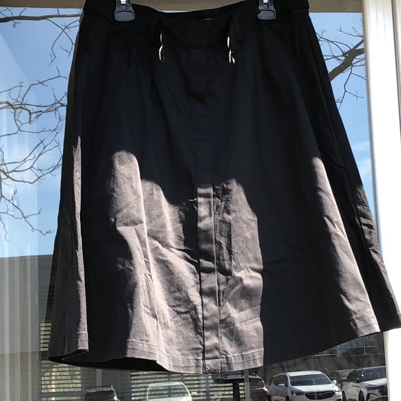 🚨B2G1 CHRISTOPHER & BANKS Black Silver Botton Down Swing Flare Midi Skirt - Picture 1 of 10